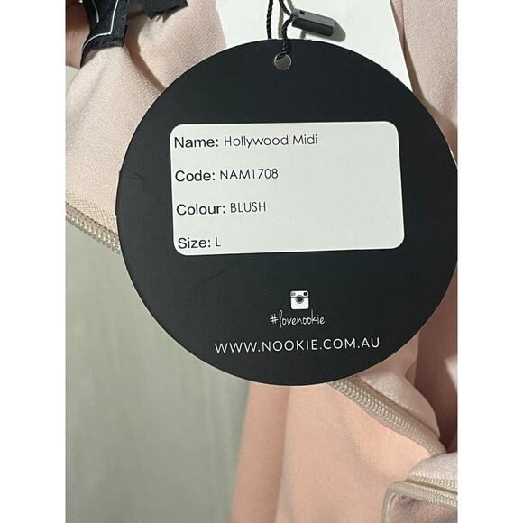 Nookie Hollywood Bodycon Off Shoulder Midi Dress Blush Size Large - Picture 7 of 12
